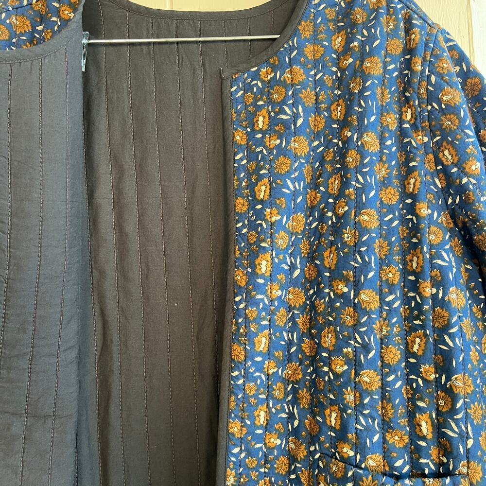 Handmade Quilted Navy Floral Open Jacket Granny Jacket - Picture 5 of 8